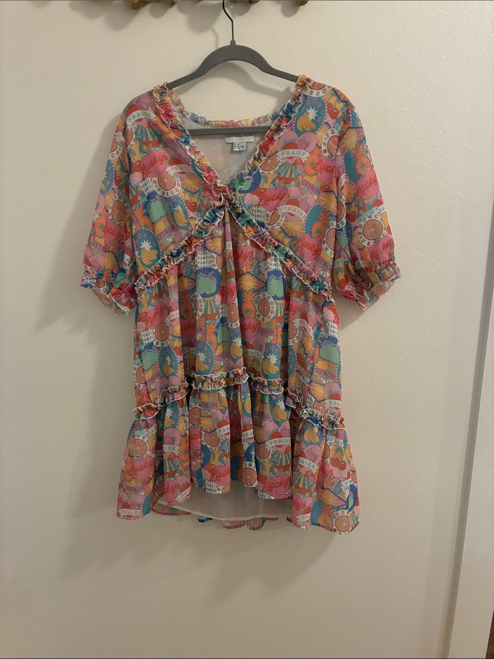 Colorful Boho Ruffle Peasant Dress - Multicolor